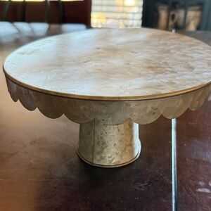 Galvanized Metal Scalloped Cake Stand - Silver
